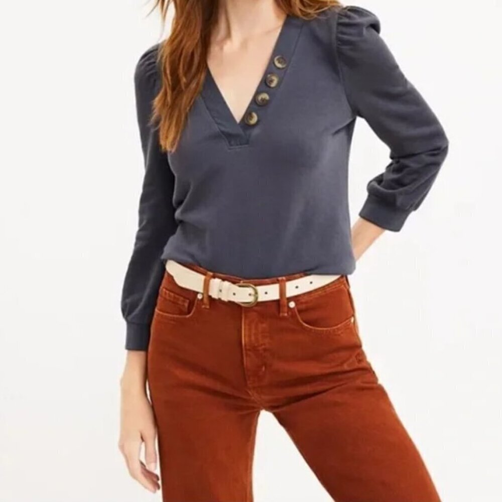 LOFT Button V-Neck Lightweight Sweater